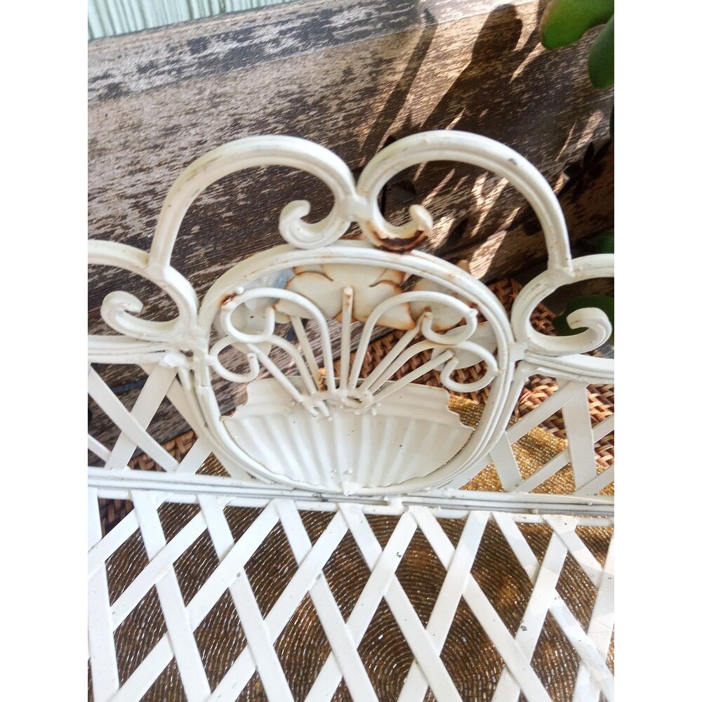 Wrought Iron Planter, Ornate Scrollwork, 1920's Antique, White 24x7, two 6" pots - Picture 5 of 15